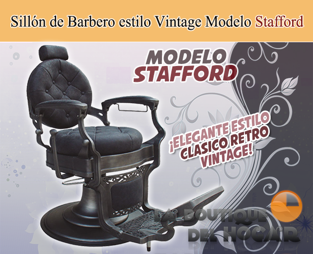 Sillón Clásico de Barbero hidráulico estilo Retro Vintage con reposapies integrado Modelo Stafford