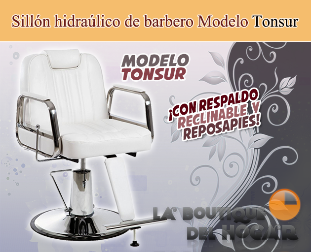 Sillón Barbero hidráulico reclinable con reposapiés fijo Modelo Tonsur