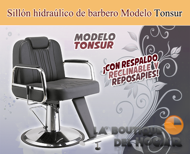 Sillón Barbero hidráulico reclinable con reposapiés fijo Modelo Tonsur