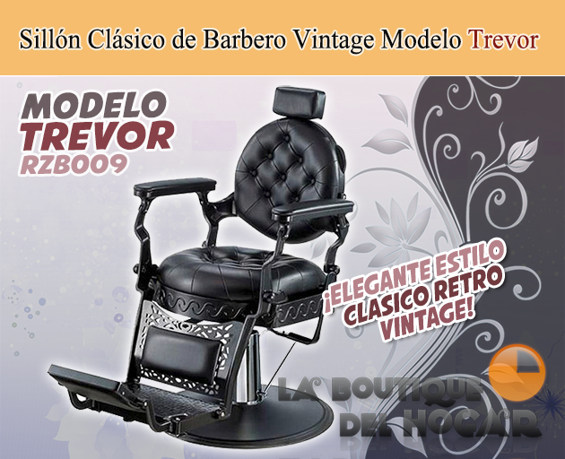 Sillón Clásico de Barbero hidráulico estilo Retro Vintage con reposapies integrado Modelo Trevor
