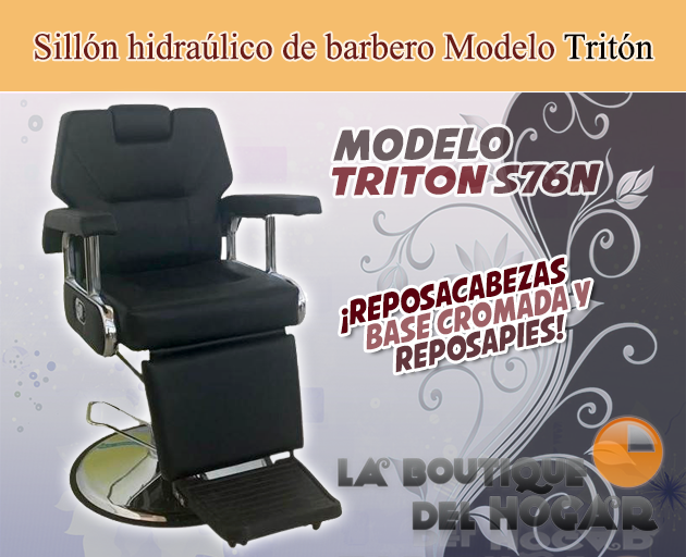 Sillón Barbero hidráulico reclinable y giratorio con reposabrazos Modelo Tritón S76N