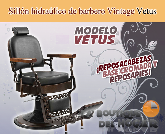 Sillón Barbero hidráulico reclinable y giratorio con reposabrazos Modelo Vetus