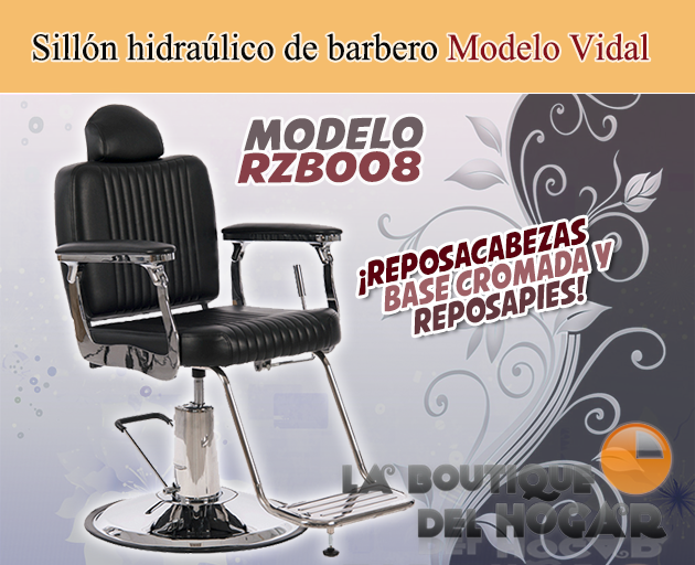 Sillón Barbero hidráulico reclinable y giratorio con reposabrazos Vidal Modelo RZB008.A12