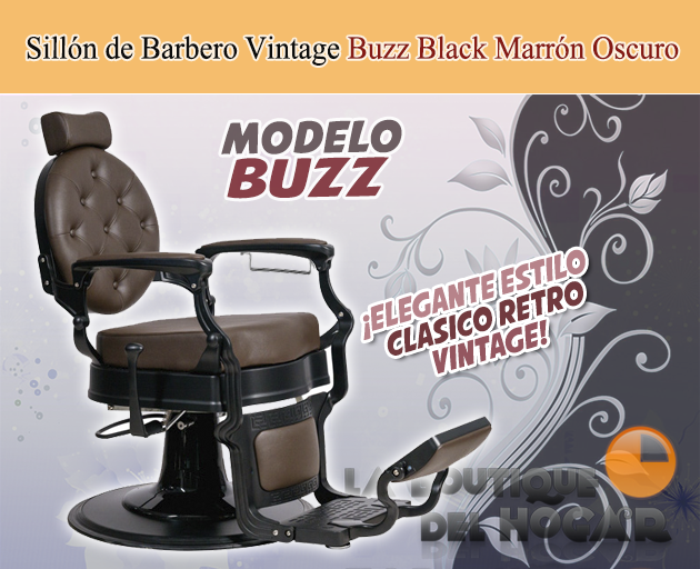Sillón Clásico de Barbero hidráulico estilo Retro Vintage con reposapies integrado Modelo Buzz