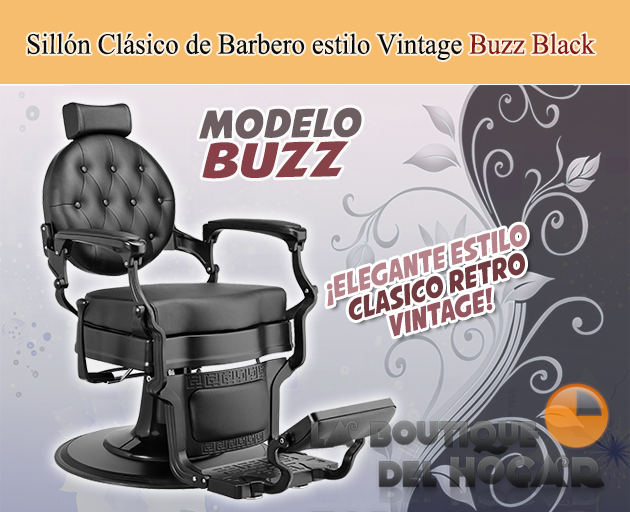 Sillón Clásico de Barbero hidráulico estilo Retro Vintage con reposapies integrado Modelo Buzz 