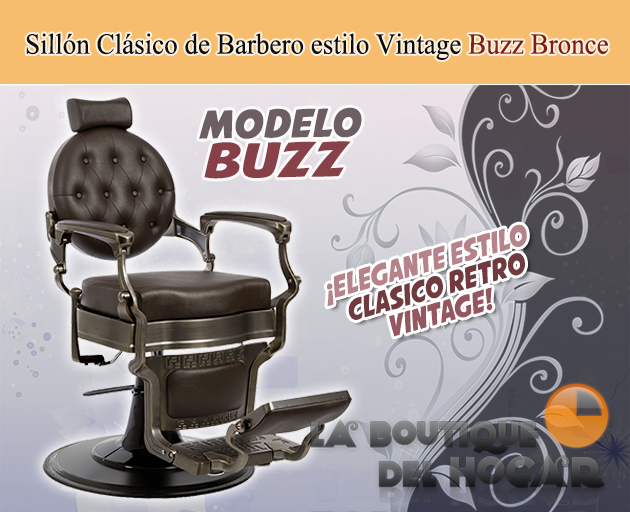 Sillón Clásico de Barbero hidráulico estilo Retro Vintage con reposapiés integrado Modelo Buzz