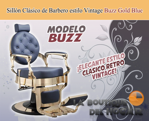 Sillón Clásico de Barbero hidráulico estilo Retro Vintage con reposapies integrado Modelo Buzz