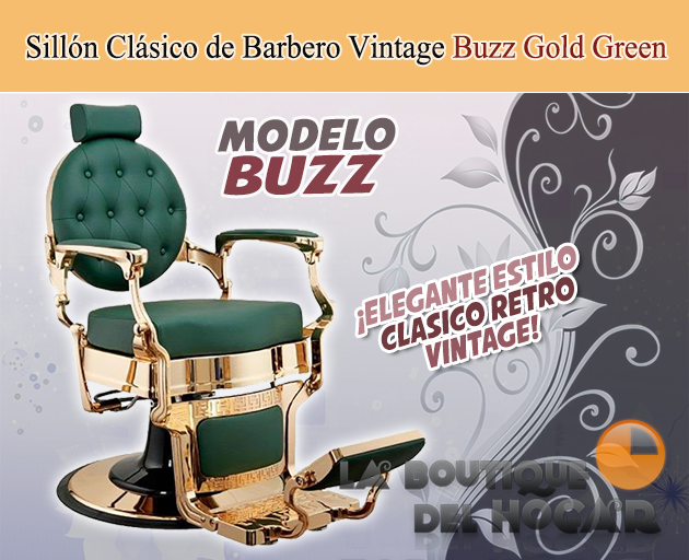 Sillón Clásico de Barbero hidráulico estilo Retro Vintage con reposapies integrado Modelo Buzz
