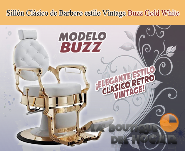 Sillón Clásico de Barbero hidráulico estilo Retro Vintage con reposapies integrado Modelo Buzz