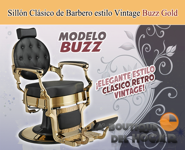 Sillón Clásico de Barbero hidráulico estilo Retro Vintage con reposapies integrado Modelo Buzz