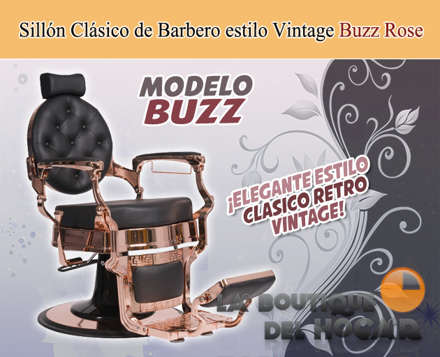 Sillón Clásico de Barbero hidráulico estilo Retro Vintage con reposapies integrado Modelo Buzz