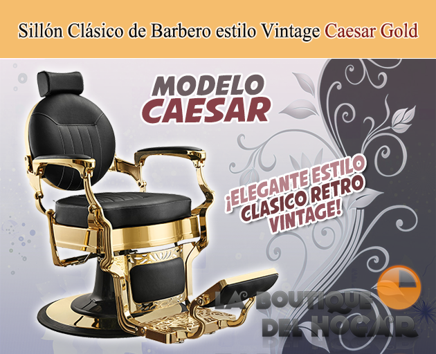 Sillón Clásico de Barbero hidráulico estilo Retro Vintage con reposapies integrado Modelo Caesar