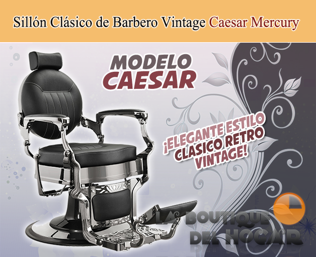 Sillón Clásico de Barbero hidráulico estilo Retro Vintage con reposapies integrado Modelo Caesar