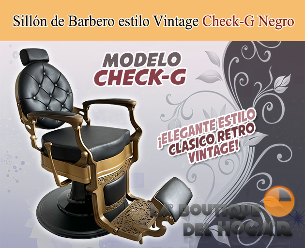 Sillón Clásico de Barbero hidráulico estilo Retro Vintage con reposapies integrado Modelo Check-G