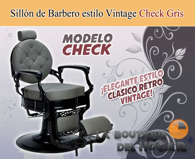 Sillón Clásico de Barbero hidráulico estilo Retro Vintage con reposapies integrado Modelo Check