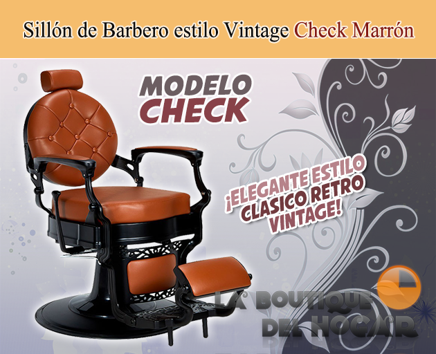 Sillón Clásico de Barbero hidráulico estilo Retro Vintage con reposapies integrado Modelo Check