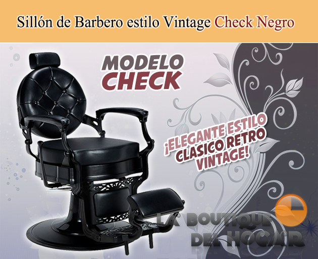 Sillón Clásico de Barbero hidráulico estilo Retro Vintage con reposapies integrado Modelo Check