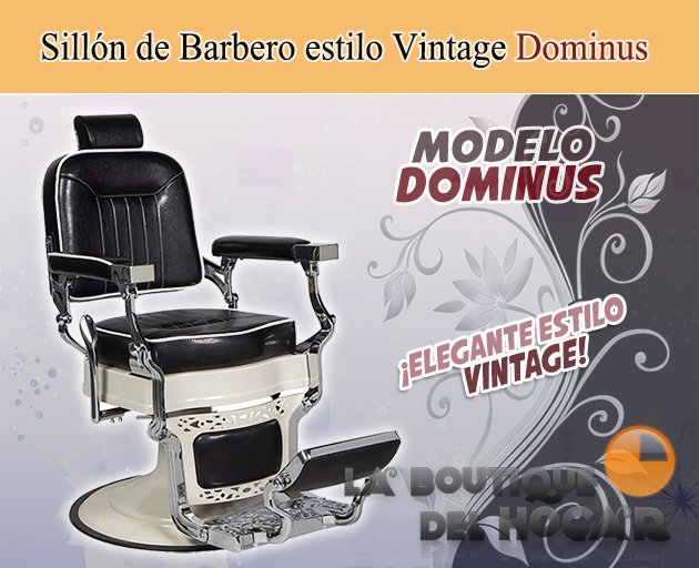 Sillón Clásico de Barbero hidráulico estilo Retro Vintage con reposapies integrado Modelo Dominus