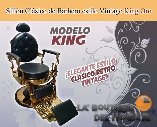 Sillón Clásico de Barbero hidráulico estilo Retro Vintage con reposapies integrado Modelo King Oro