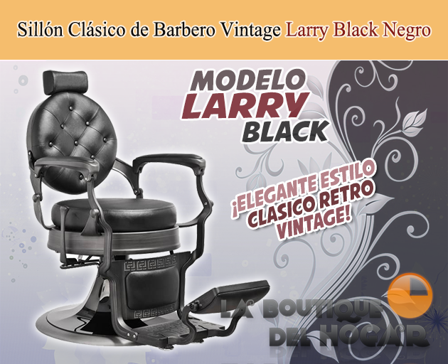 Sillón Clásico de Barbero hidráulico estilo Retro Vintage con reposapies integrado Modelo Larry Black
