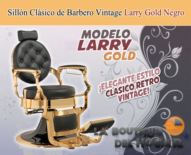 Sillón Clásico de Barbero hidráulico estilo Retro Vintage con reposapies integrado Modelo Larry Gold