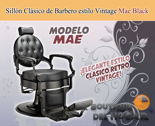 Sillón Clásico de Barbero hidráulico estilo Retro Vintage con reposapies integrado Modelo Mae