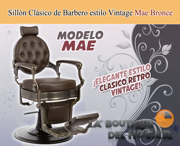 Sillón Clásico de Barbero hidráulico estilo Retro Vintage con reposapiés integrado Modelo Mae