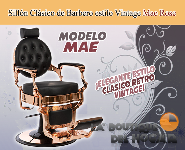 Sillón Clásico de Barbero hidráulico estilo Retro Vintage con reposapies integrado Modelo Mae
