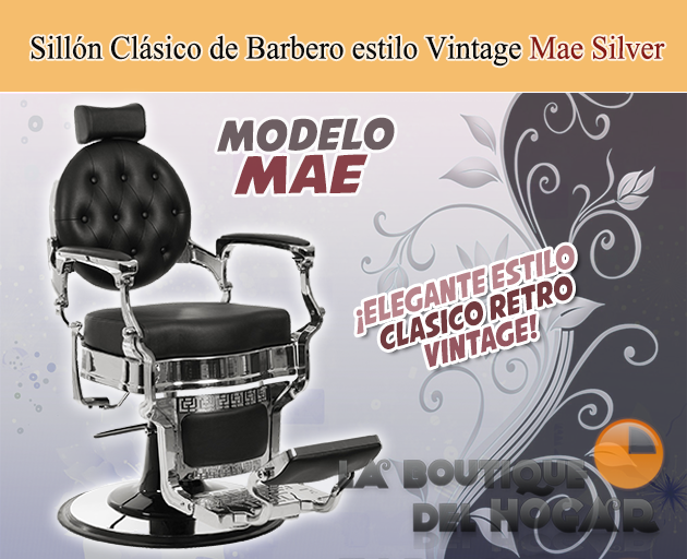 Sillón Clásico de Barbero hidráulico estilo Retro Vintage con reposapies integrado Modelo Mae