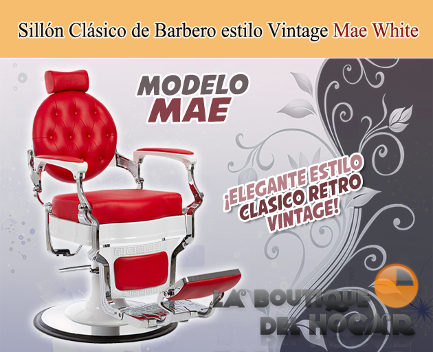 Sillón Clásico de Barbero hidráulico estilo Retro Vintage con reposapies integrado Modelo Mae