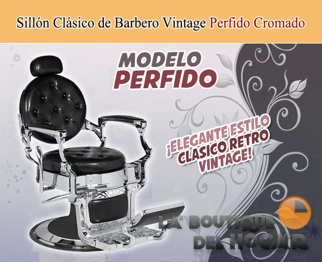 Sillón Clásico de Barbero hidráulico estilo Retro Vintage con reposapies integrado Modelo Perfido