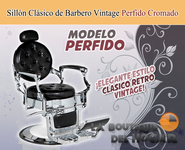 Sillón Clásico de Barbero hidráulico estilo Retro Vintage con reposapies integrado Modelo Perfido