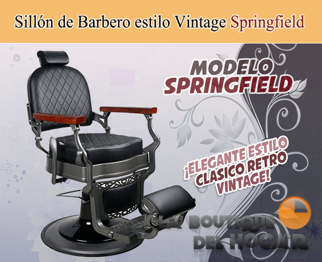 Sillón Clásico de Barbero hidráulico estilo Retro Vintage con reposapies integrado Modelo Springfield