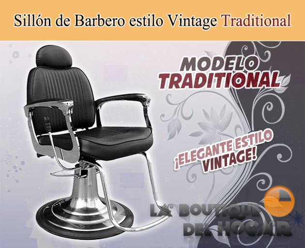 Sillón Clásico de Barbero hidráulico estilo Retro Vintage con reposapies integrado Modelo Springfield