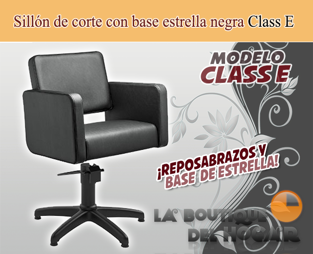 Sillón hidráulico de corte con base de estrella negra y reposabrazos Modelo Class E