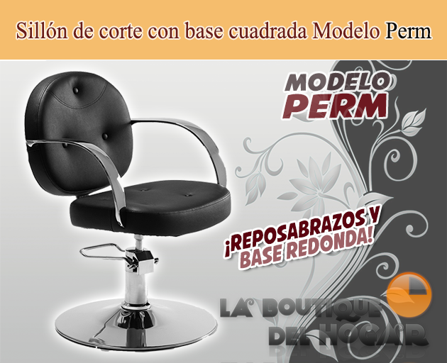 Sillón Hidráulico De Corte Con Base Redonda Y Reposabrazos Cromados Modelo Perm Round