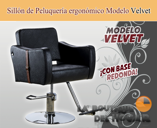 Sillón hidráulico de corte con reposabrazos curvados y base redonda Modelo Velvet