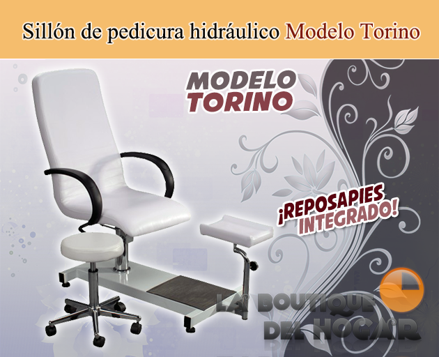 Sillón de manicura y pedicura hidráulico con reposapies Modelo Torino Blanco