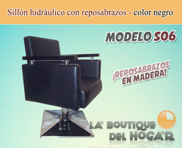 Sillón hidráulico con reposabrazos en madera Modelo S06 - color negro