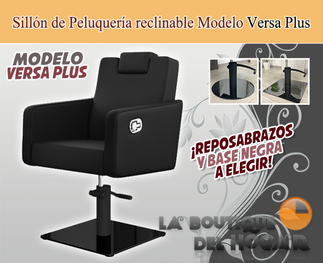 Sillón hidráulico de corte con reposabrazos Modelo Versa Negro mate