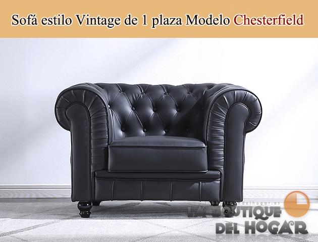 Sofá de diseño clásico de 1 plaza estilo Vintage Modelo Chesterfield