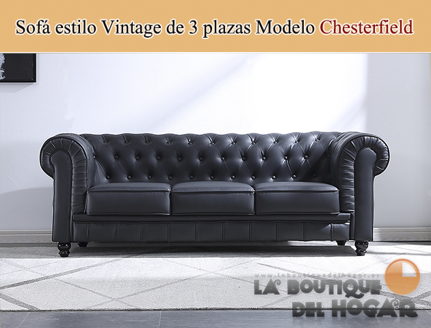 Sofá de diseño clásico de 3 plazas estilo Vintage Modelo Chesterfield