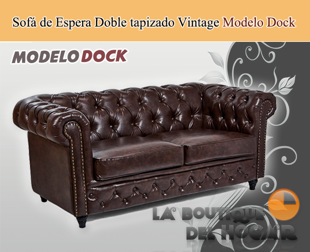 Sofá de espera Doble tapizado de diseño Vintage Modelo Dock - color marrón