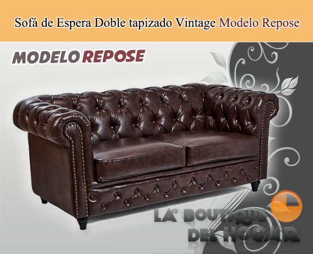 Sofá de espera Doble tapizado de diseño Vintage Modelo Repose - color marrón