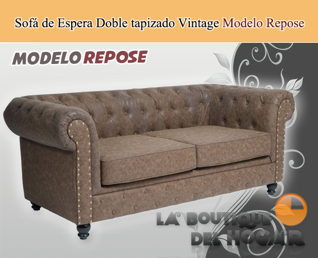 Sofá de espera Doble tapizado de diseño Vintage Modelo Repose - color marrón