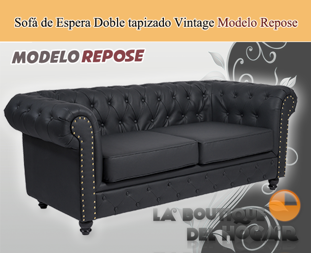 Sofá de espera Doble tapizado de diseño Vintage Modelo Repose - color negro