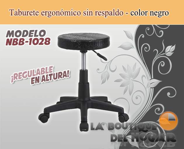 Taburete ergonómico sin respaldo regulable en altura Modelo NBB-1028 - color negro