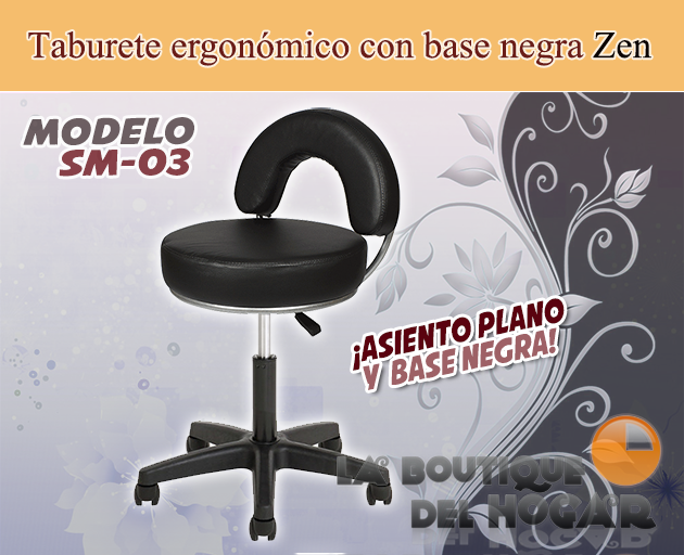 Taburete ergonómico con base negra Zen Modelo SM-03 - Color negro