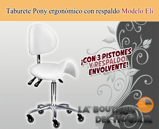 Taburete Pony ergonómico con respaldo regulable en altura e inclinación Modelo Eli