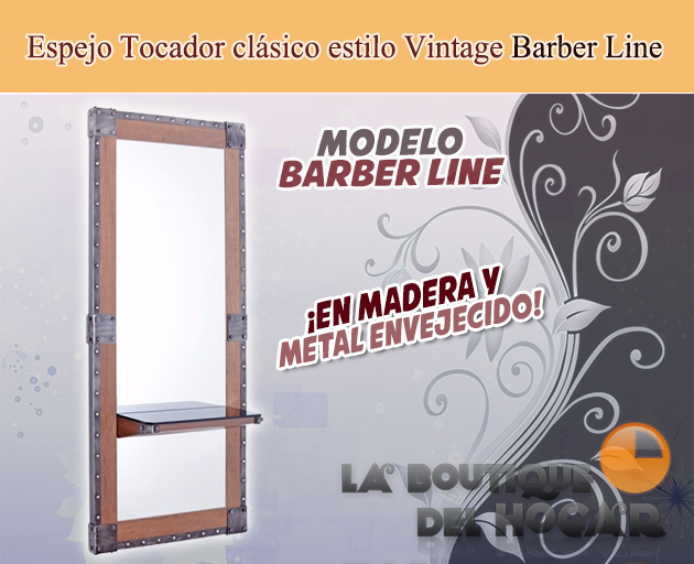 Tocador de Peluquería estilo Clásico con espejo completo Modelo Barber Line